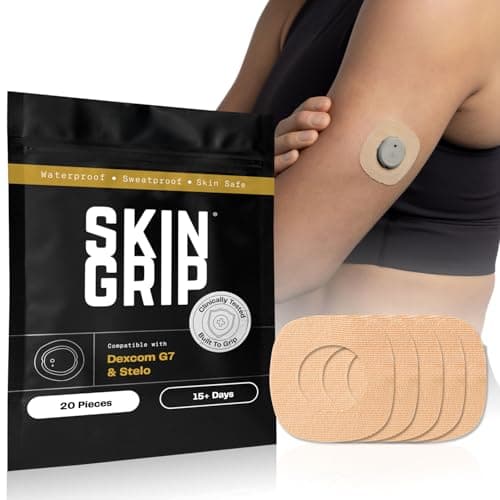 Skin Grip Adhesive Patches Compatible with Dexcom G7 Stelo CGM with Cutout Waterproof Sweatproof Cover for Continuous Glucose Monitor Sensor Stays Secure for 1015 Days 20 Pack Tan