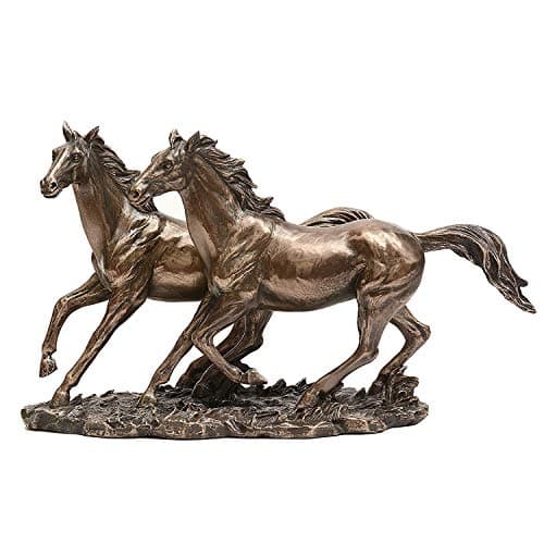 Dattatreya Bronze Finished Resin Sculpture Two Running Horses 8.5 Width X 6 Height Vastu/Feng Shui