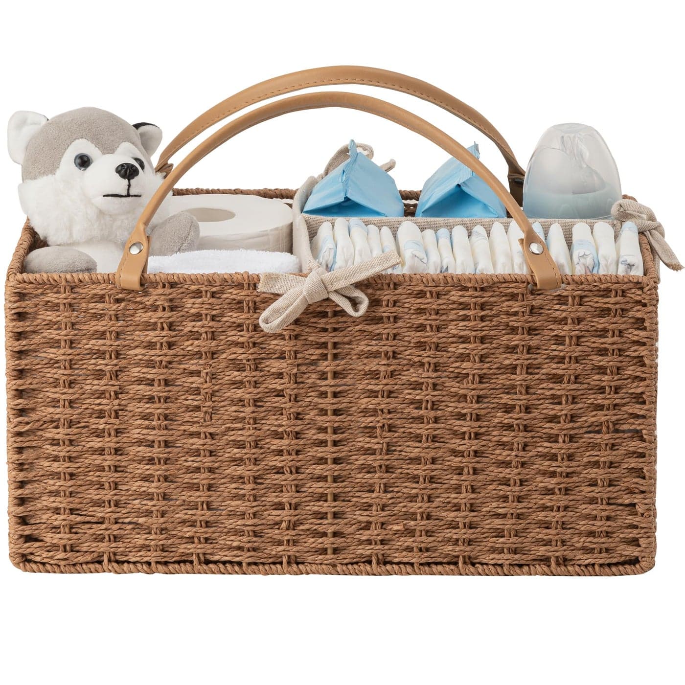 HBlife Large Baby Diaper Caddy Organizer Paper Rope Storage Baskets Nursery Bin with Removable Divider Portable Car Organizer for Diapers Baby Shower Gifts Newborn Essentials Must Haves