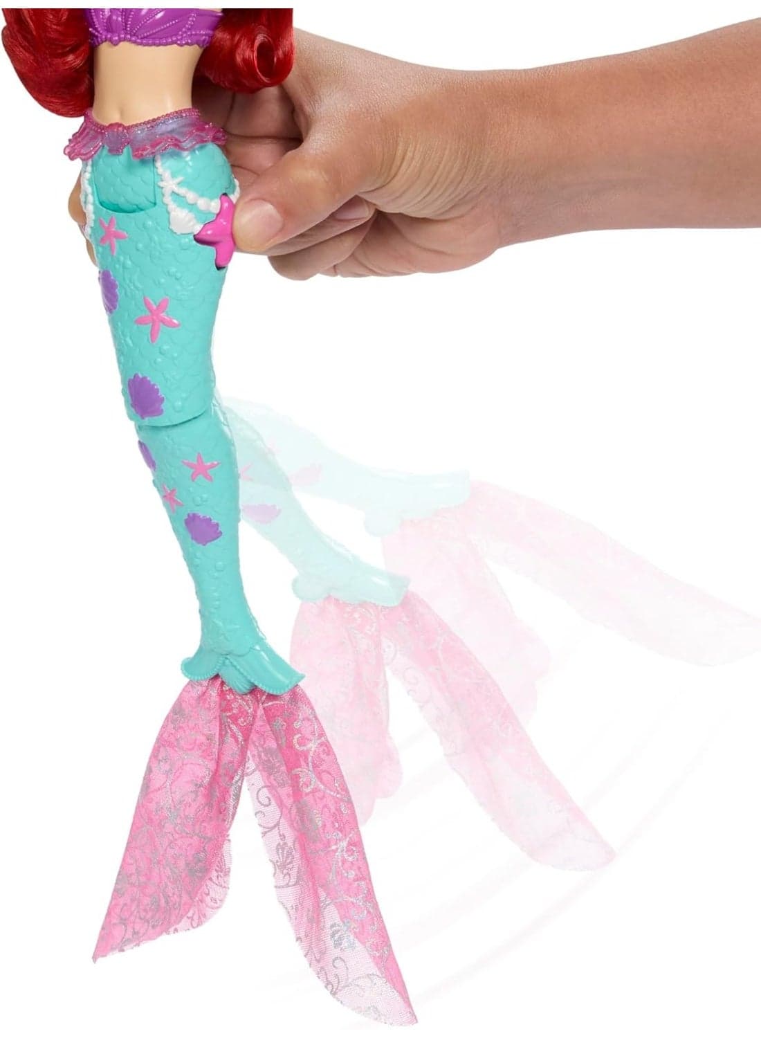 Mattel Disney Princess Ariel Swimming Mermaid Fashion Doll with Dolphin Water Squirter, Sebastian Figure & 4 Accessories, Ocean Friends Water Toy