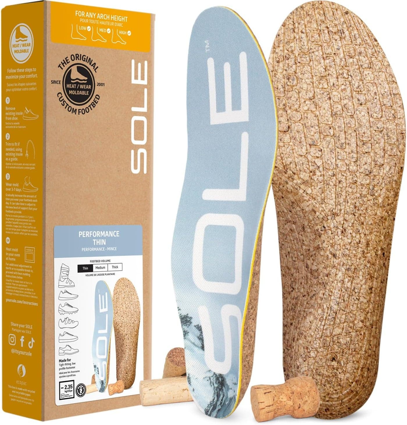 SOLE Performance Thin Plantar Fasciitis Insoles, Men & Women - Arch Support Inserts for Foot Health and Heel Pain Relief, Orthotic Shoe Inserts Men & Women