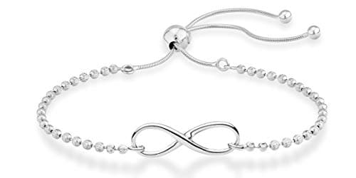 Miabella 925 Sterling Silver or 18Kt Yellow Gold Over Silver Infinity Adjustable Bolo Beaded Ball Chain Bracelet for Women, Made in Italy (Sterling Silver)