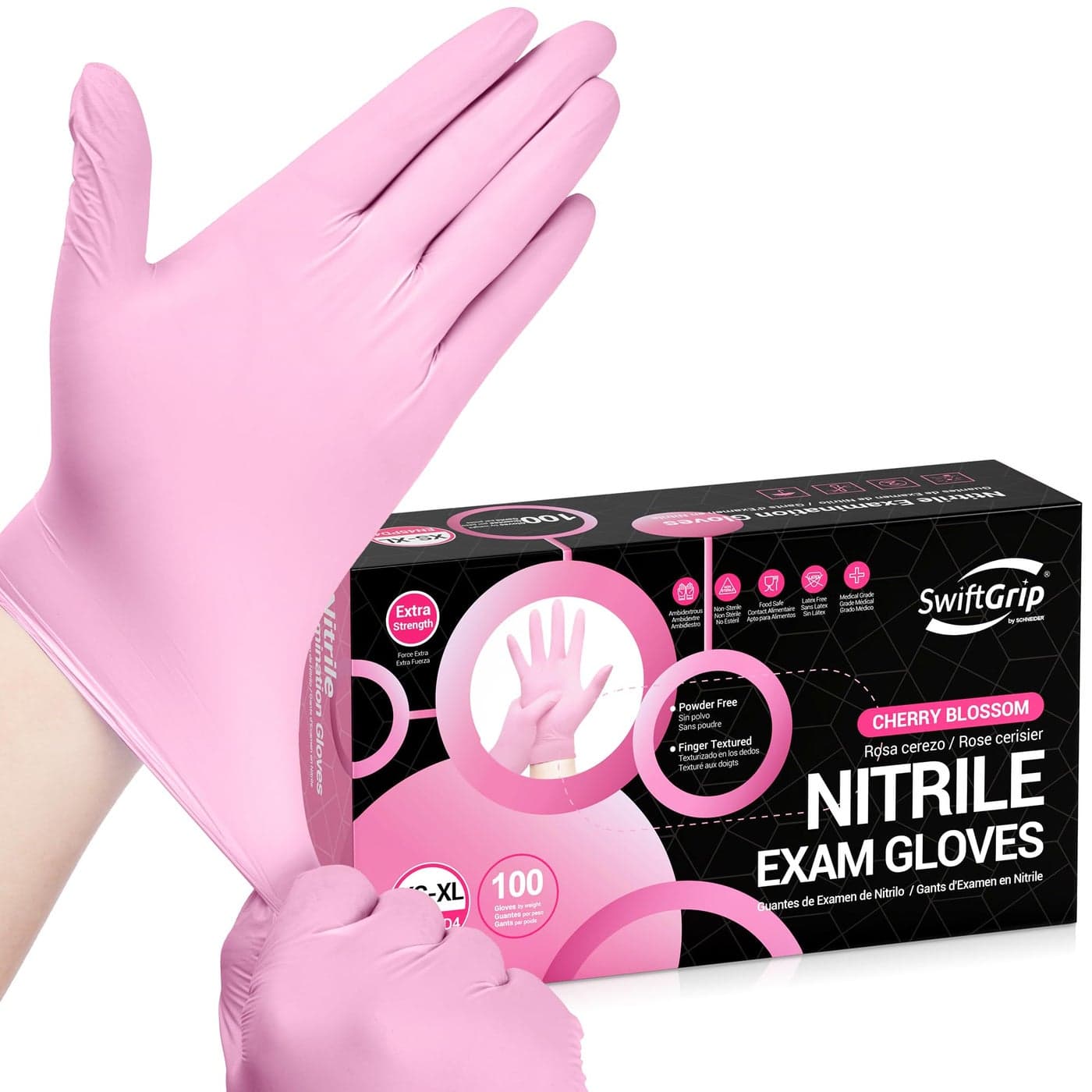 SwiftGrip Nitrile Exam Gloves 4 Mil Small Cherry Blossom Food Safe Gloves Disposable Latex Free Powder Free for Cleaning Supplies Esthetician Hair Dye Tattoo Supplies Box of 100