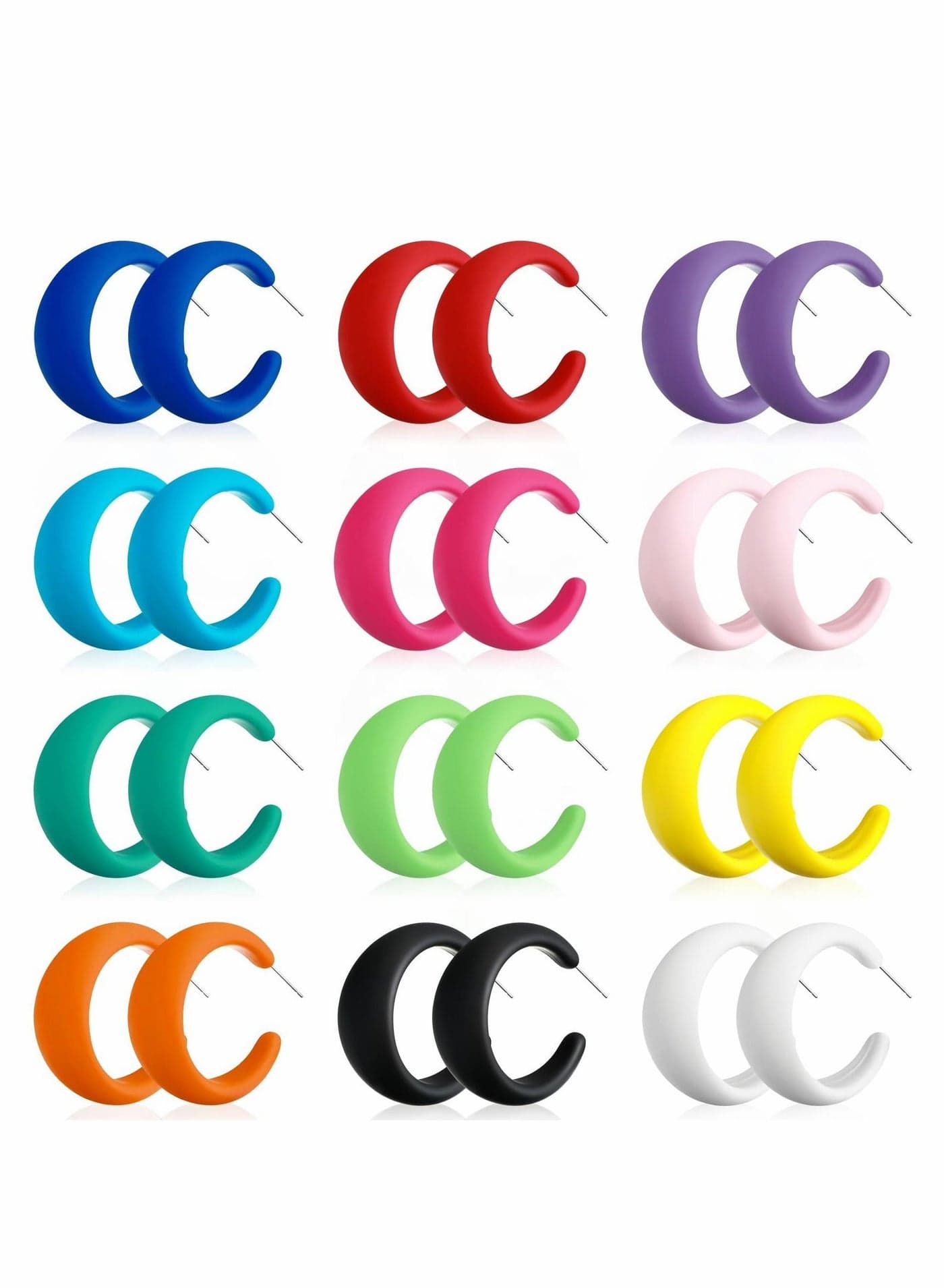12 Pairs Acrylic Earrings Colorful Hoop Trendy Chunky Cute Candy Jewelry for Women