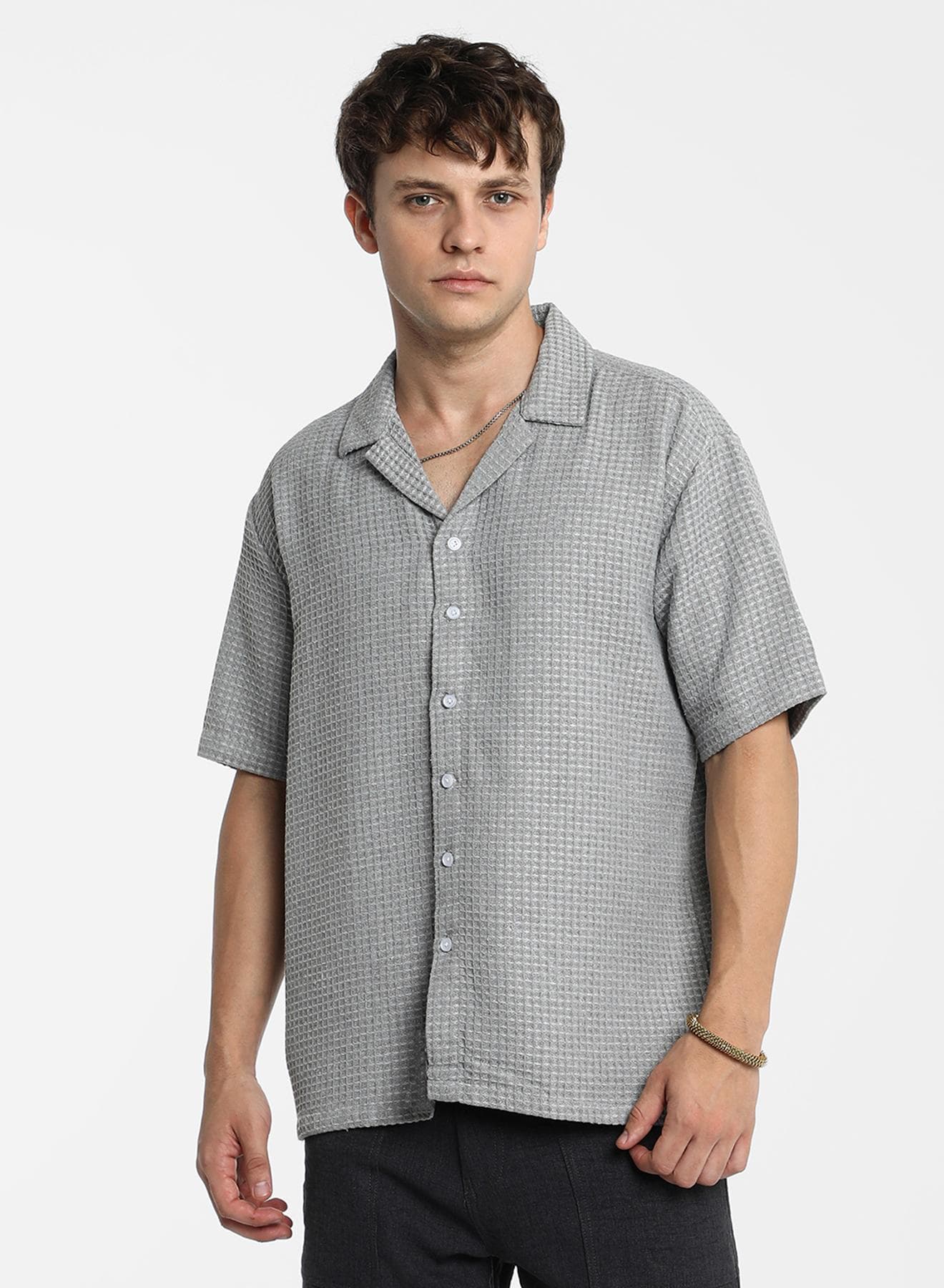 Men's Moon Grey Waffle Knit Oversized Shirt