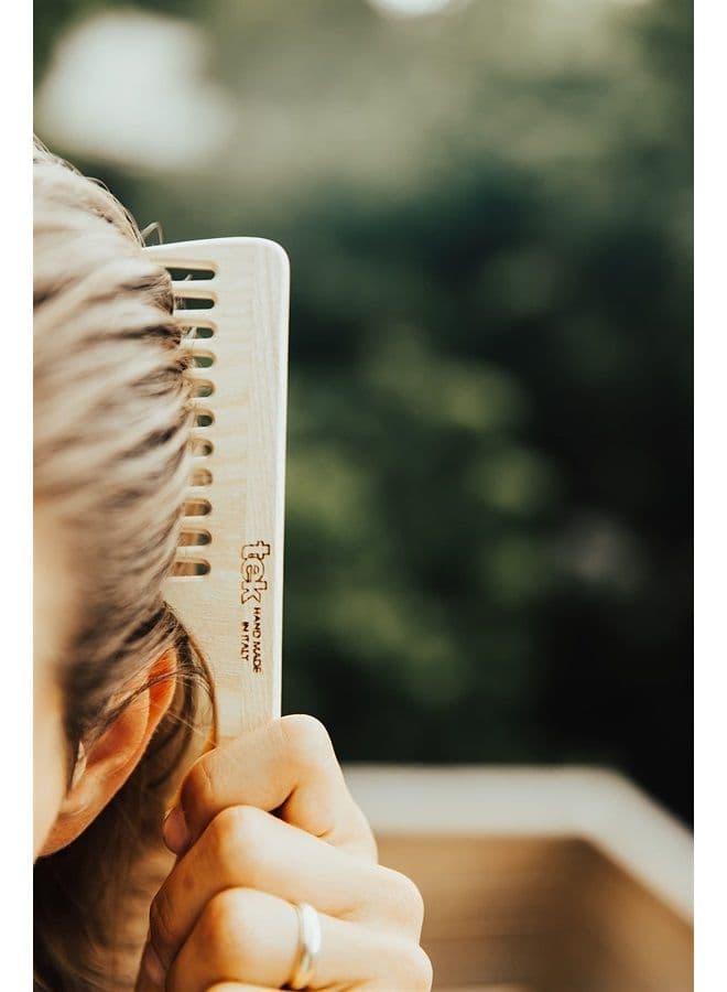 Sparse Tooth Comb with Ash Wood Handle Handmade in Italy, for Normal, Curly or Wavy Hair - 20 x 4.5 cm