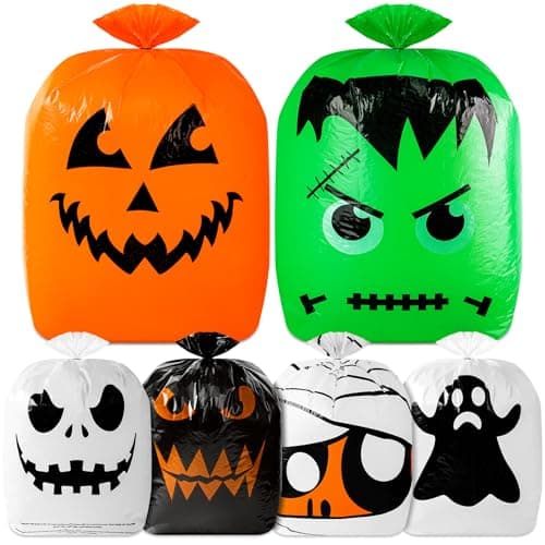 Beterzack 6 Pcs Halloween Pumpkin Leaf Bags - Halloween Pumpkin Trash Bags with Twist Tie, Fall Yard Trash Bags Yard Waste Bags Halloween Goodie Bags for Halloween Yard Lawn Garden Outdoor Decorations
