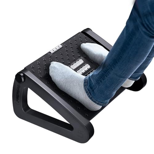 ZLMHYYM Foot Rest for Under Desk at Work Six Heights Adjustable Under Desk Footrest Ergonomic Foot Stools for Under Office Desks Desks Foot Rest with Massage Rollers Leg Rest for Chair Black