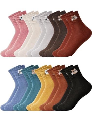 Eurzom 10 Pairs Socks Womens Crew Elastic Ankle Length Cotton Socks Aesthetic Cute Lightweight Low Cut Gifts for Women(Cat)