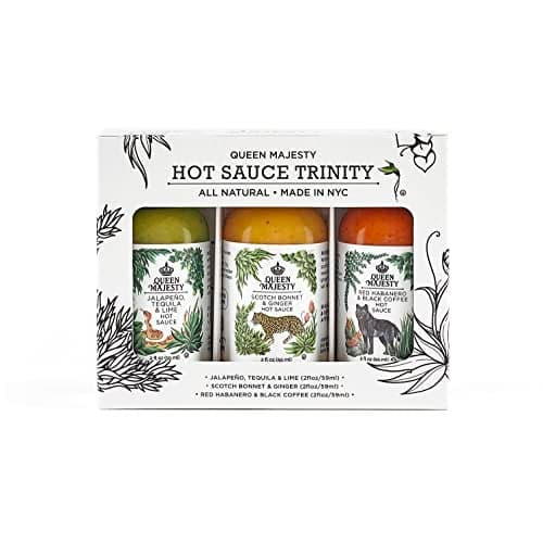 Queen Majesty 2OZ HOT SAUCE SAMPLER, Mini 2 oz - Jalapeño, Scotch Bonnet, Red Habanero/Award Winning Sauces - All Natural, Kosher, Vegan, Gluten Free, No Sugar, Made In NYC - Seen on Hot Ones