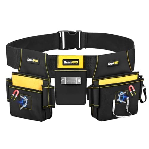 GRENPRO Magnetic Tool Belt for Men, 29 Pocket Carpenter Tool Belt Heavy Duty Tool Pouch with 6 Magnets, Electrician tool belt, Adjustable Detachable Waist for Contractor Mechanic Plumbe DIY Dad Gift