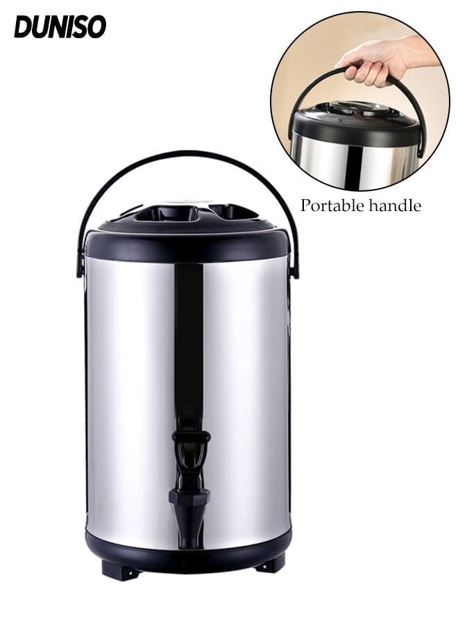Stainless Steel Insulated Beverage Dispenser, Large Capacity Double Wall PU Foam Thermal Barrel with Spigot ,Insulated Beverage Container, Hot Water Dispenser, Suitable for Milk Tea, Juice, Soy Milk, Buffet(8L)