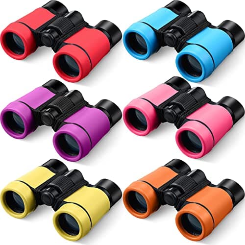 6 Pack Kids Binoculars Shock Proof Toy Binoculars Set for Age 3-12 Years Boys Girls Hunting Folding Small Telescope Birthday Gifts Bird Watching Educational Learning Camping Outdoor (Stylish Colors)