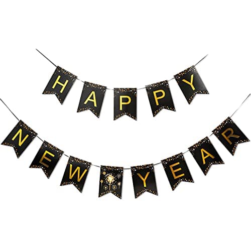 MiniRed New Year Banner 2026 Happy New Year Bunting Banner with Shiny Gold Letter New Year Party Decorations Supplies 2026