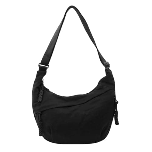 Sanxiner Crescent Crossbody Bags for Women Nylon Slouchy Sling Hobo Bag,Spacious Dumpling Shoulder Handbag Trending Cross Body Purses(1-Black)