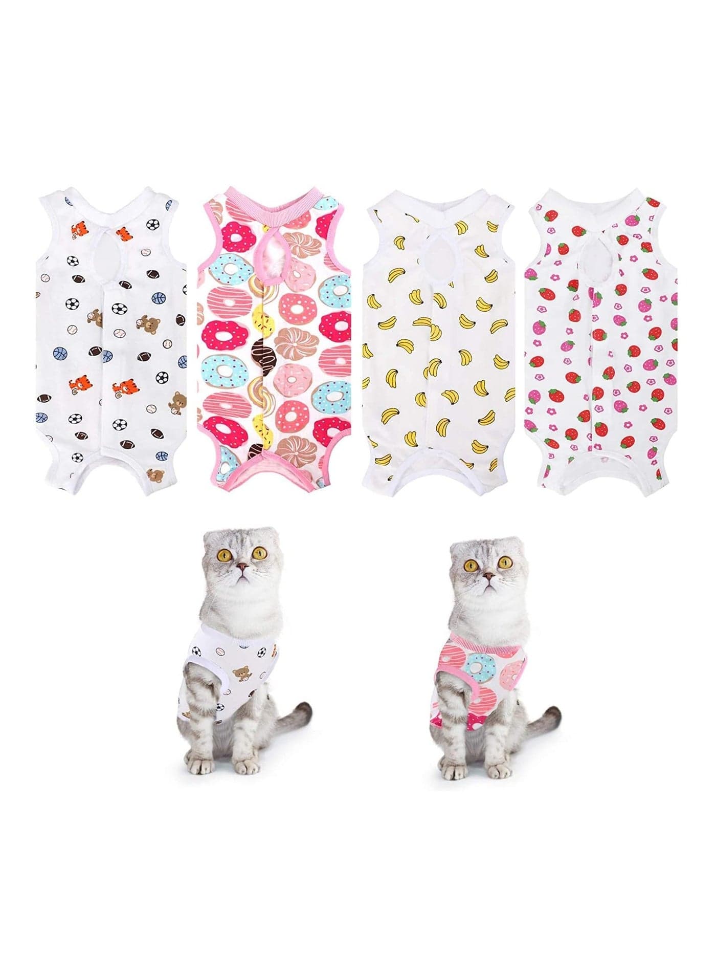 Castove 4 Piece Cat Recovery Suit Cat Surgery Recovery Suit Physiological Clothing Breathable Cotton Clothes for Abdominal Wounds or Skin Diseases Size L