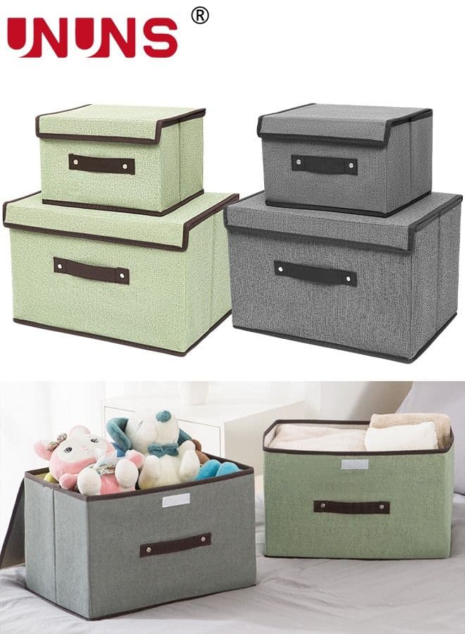 Set Of 4 Foldable Storage Box,Linen Large Collapsible Fabric Stroage Box With Lids Kit,Washable Bins For Home Office