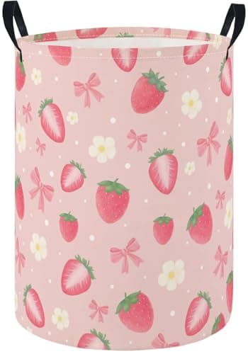 HIYAGON Baby Laundry Hamper Basket Baby Hamper for Nursery Boy and Girl Cute Kids Toys Storage Bin Organizer Boho Room DecorStrawberry
