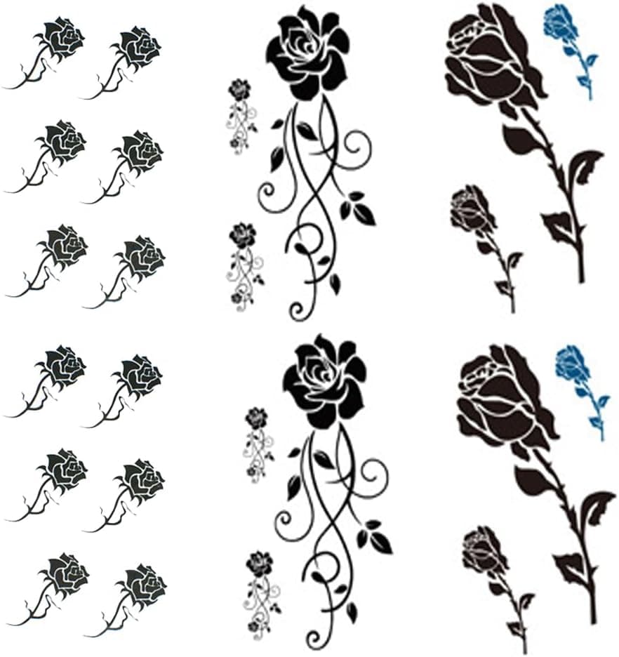 Black Rose temporary tattoos for women sexy 6 Pcs by Yesallwasrose Tattoo Sticker Fake Tattoos for kids girlswaterproof and Long Lasting sexy body tattoos small black rosefake flowerfloral tattoo