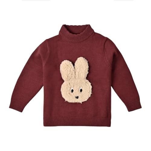Bold N Elegant Kids Cute Bunny Soft Knit Winter Woolen Sweater Pullover for Baby Boys & Girls 1-6 Years | Warm High Neck Wool Blend Sweater for Kids Maroon
