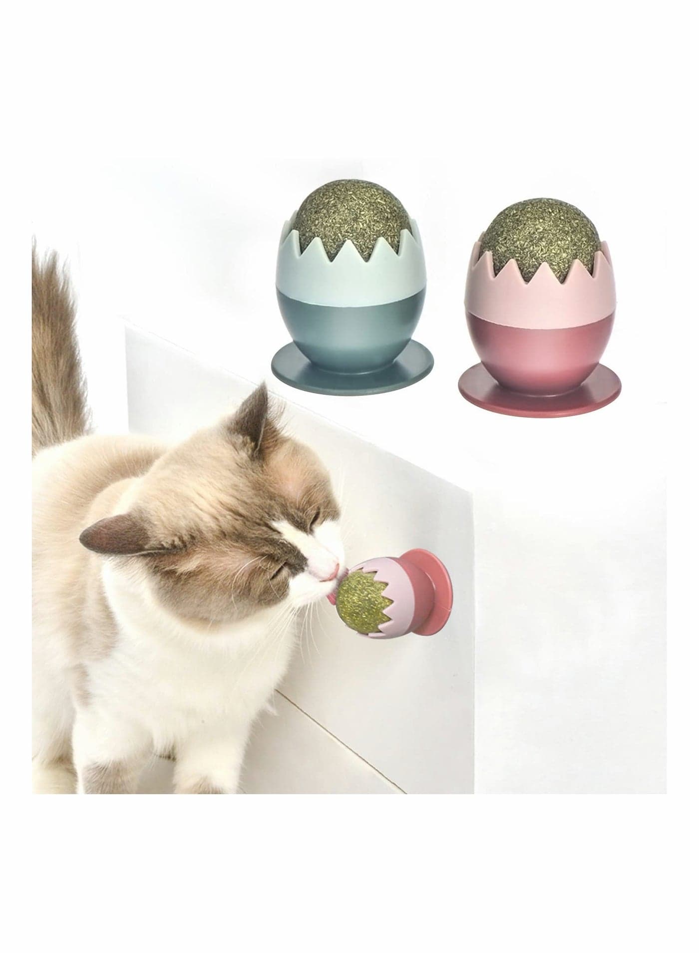 Catnip Balls for Cats - Rotatable Edible Toys for Licking & Dental Care, Safe Healthy Chewable Kitten Treats, High-Flowing Cat Toys (Green+Pink)
