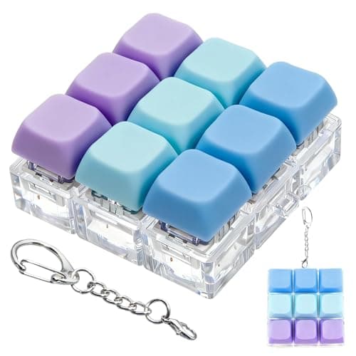 Keyboard Fidget Toy Clicker Fidget Keychain 9in1 Stress Relief Desk Toys Decompression Button Keyboard with Removable Keycaps Anxiety Relief Valentines Day Gifts for Adult 3 ColorBlue Purple
