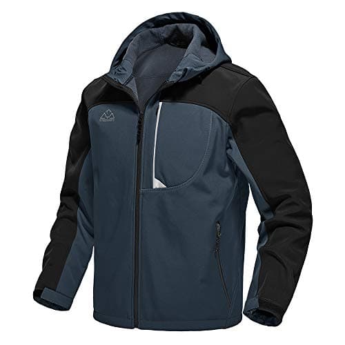 Gopune Men's Lightweight Soft Shell Jacket Fleece Lined Waterproof Hooded Hiking Winter Jacket (Grey,2XL)
