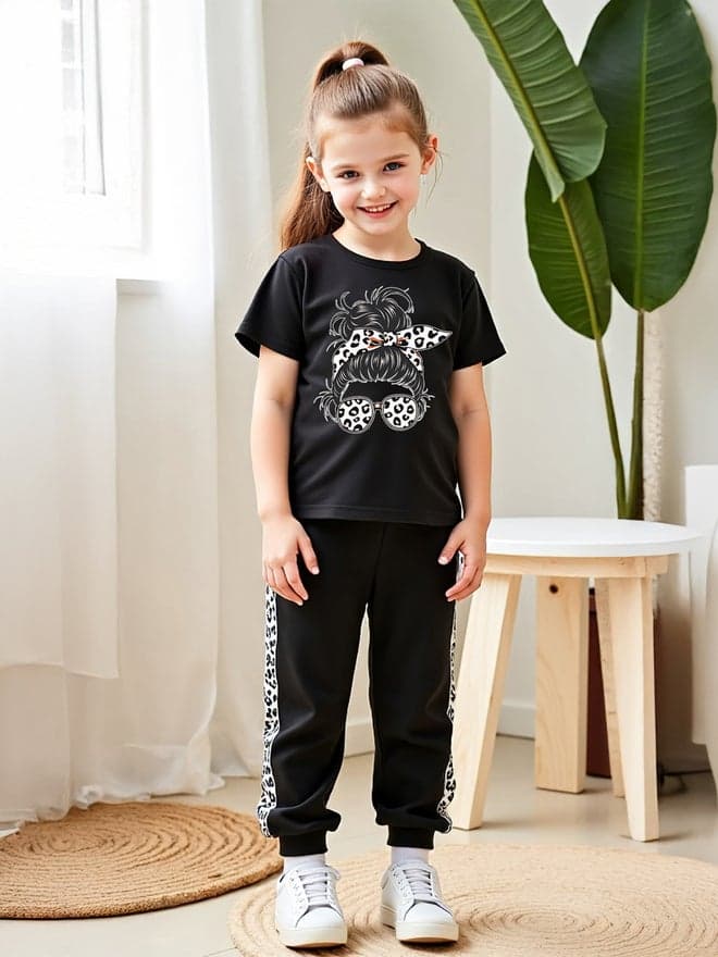 Kids 2Pcs Graphic Print Short Sleeve T-Shirt And Jogger Pants