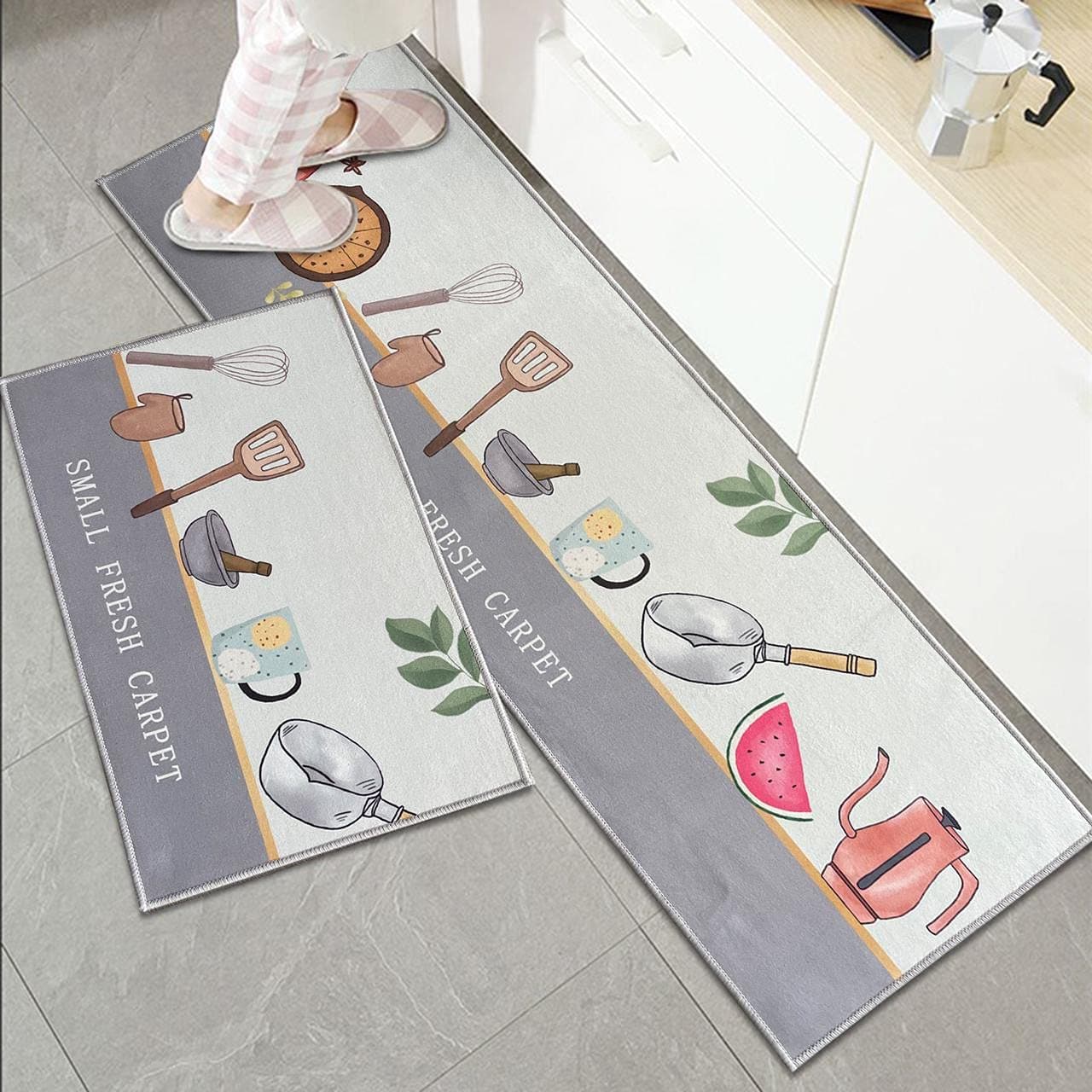 HomeCloud Rectangular Kitchen Mat AntiSlip Soft Washable Printed Designs for Floor Kitchen Room 6mm Thick Pack of 2 Contain 1 Large 41 X 122 Cm 1 Small 41 X 61 Cm