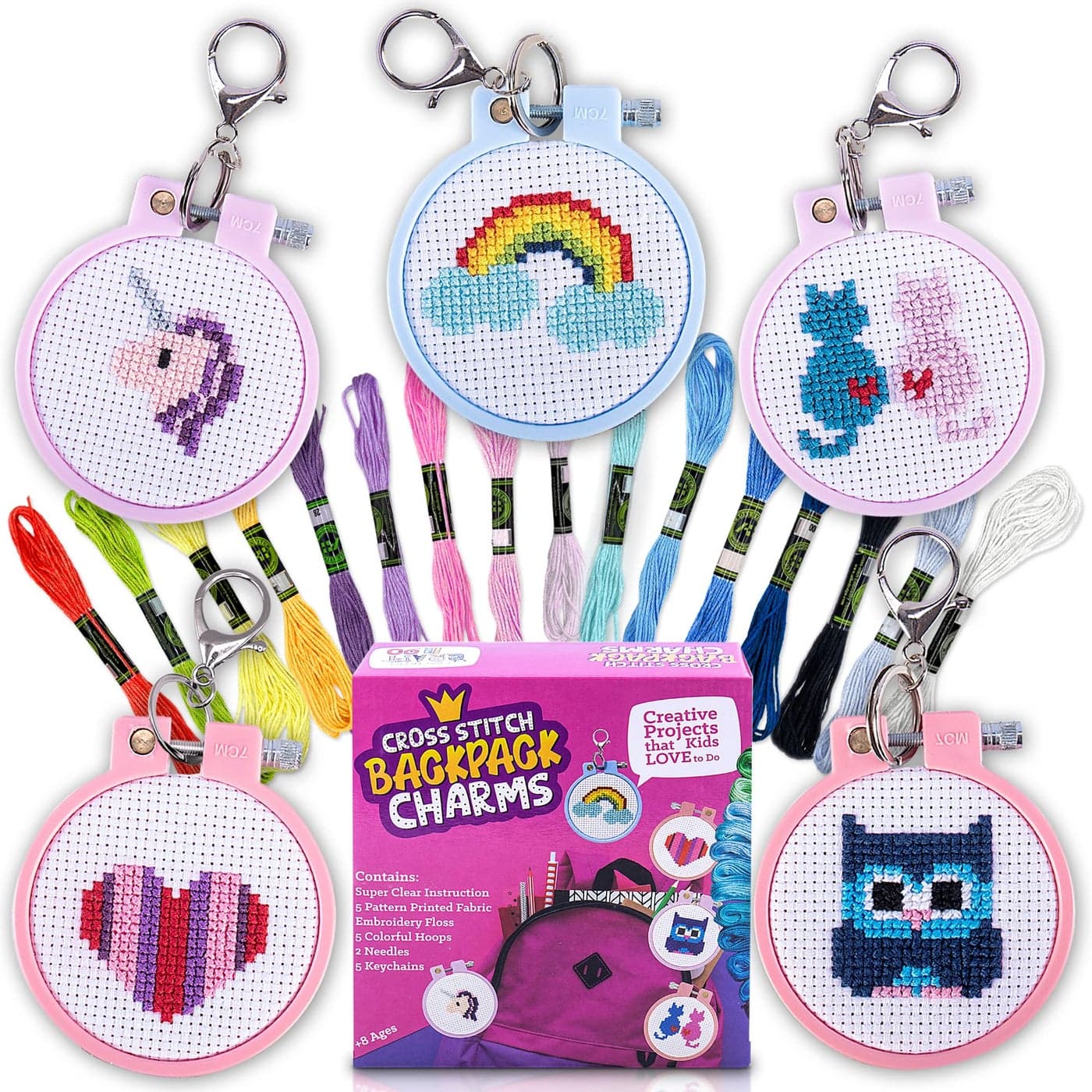 Cross Stitch Kits For Beginners 5 Stamped Cross Stitch Kits for KidsNeedlepoint Kits For Beginners Embroidery Kit For Kids Crossstitch Kit For Beginners Girls cross stitch kit Backpack Charms