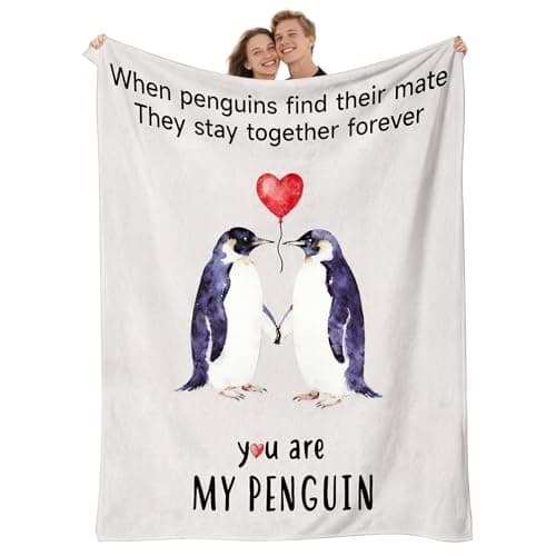 Gifts for Her Him Romantic Anniversary Flannel Blanket for Boyfriend Girlfriend Men Women, Soft Husband Wife Engagement Throw for Wedding Christmas Birthday Valentines Day 60"x50", Penguin