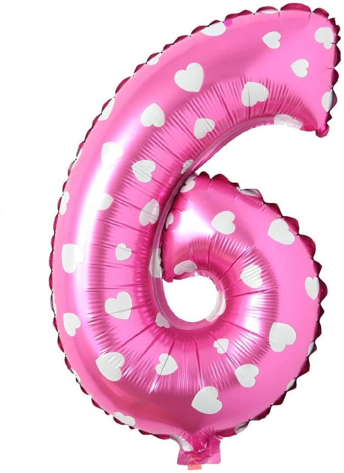 flavouredlove 16 inch Six Foil Number Air or Helium Balloon Party Decoration Pink hearts Pack of 1 | 6 Year No. Balloons Birthday/Anniversary (Pink hearts Number 6)