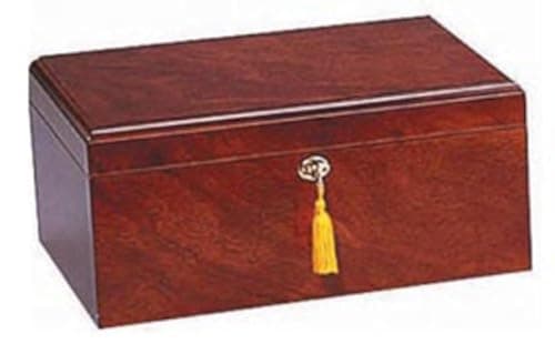 Quality Importers Milano Cigar Humidor, Rosewood, Spanish Cedar Tray With Divider, Holds 75-100 Cigars, 1 Round Humidifier And 1 Hygrometer With Brass Frame