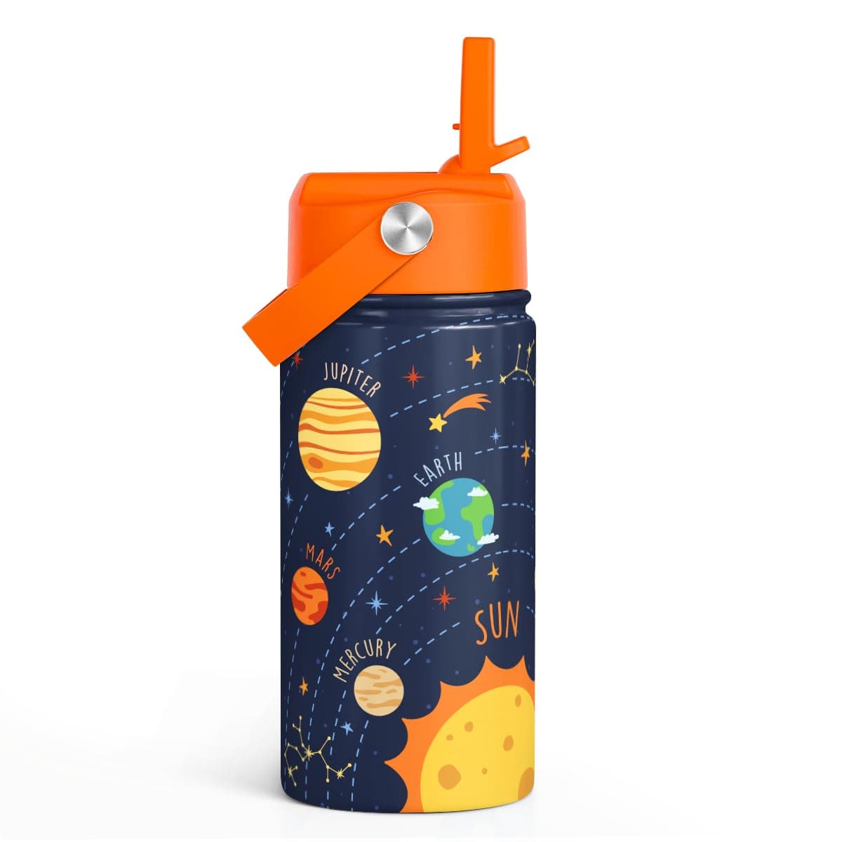 Solar System Kids Water Bottle With Straw Lid 12oz Insulated Stainless Steel Travel Tumbler Gifts For Boys Birthday Christmas Back To School