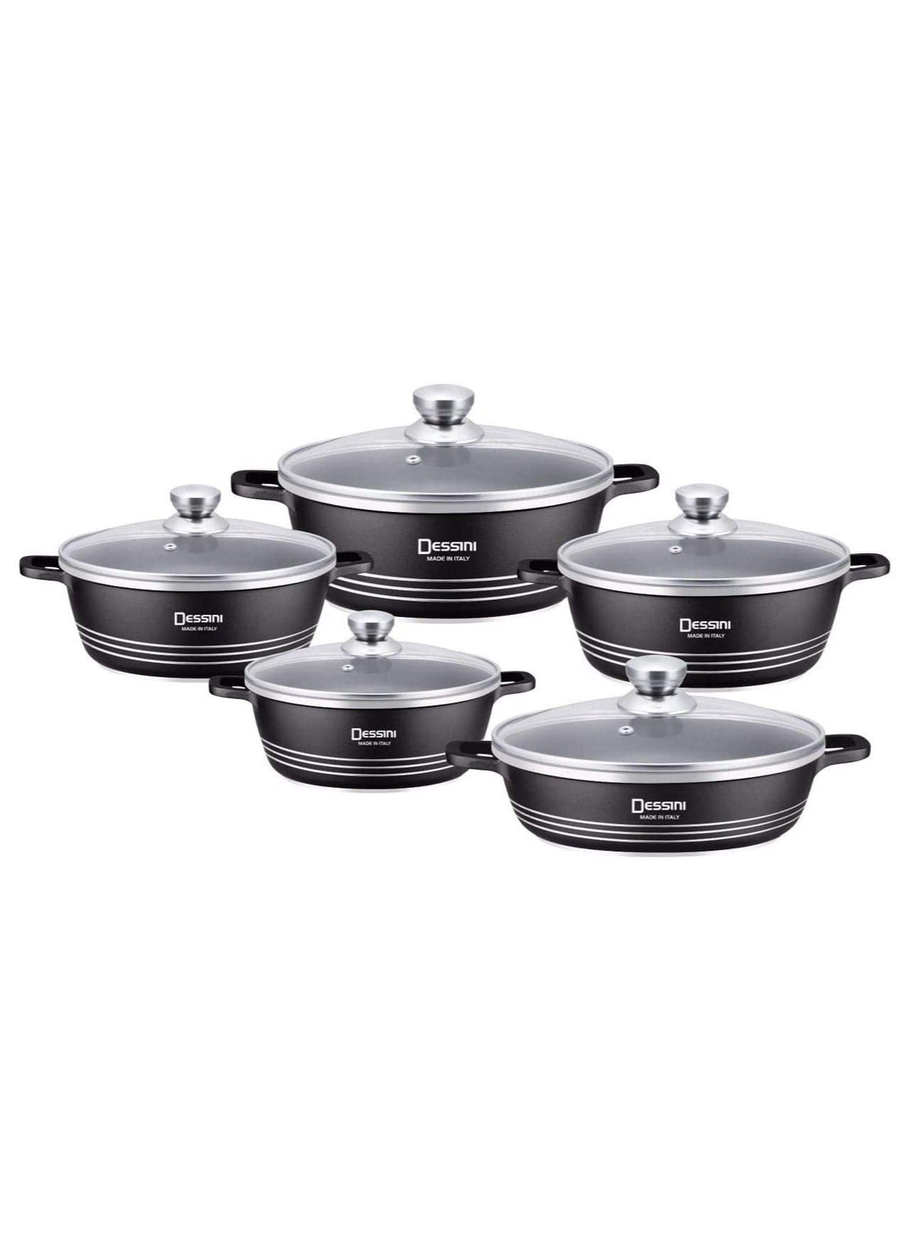 10-Piece Non-Stick Cookware Set Black 1 x Casserole (20), Casserole (24), Casserole (28), Casserole (32), Shallow Casserole (28)cm Black