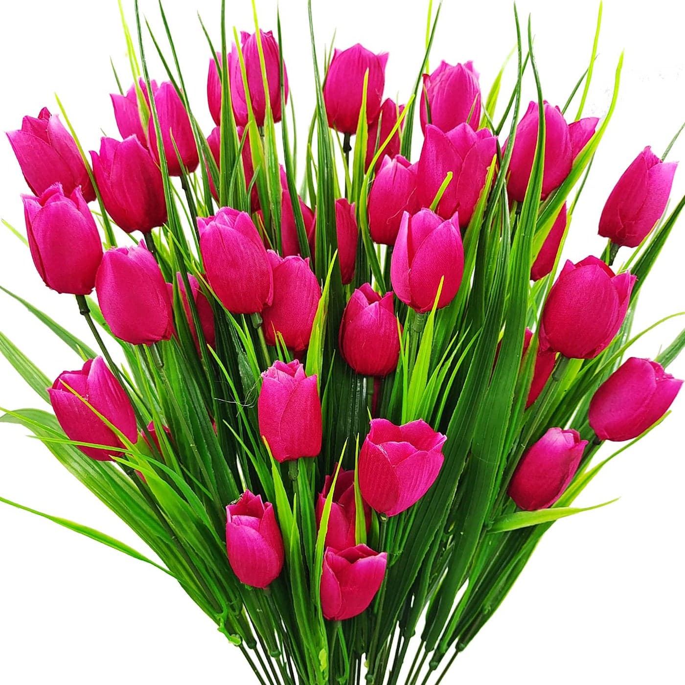 Guagb 8 Bundles Outdoor Artificial Tulips Fake Flowers UV Resistant Faux Plastic Greenery Shrubs Plants for Home Outside Garden Porch Window Farmhouse Decor Rose Red