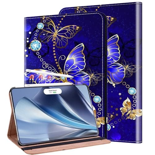 KEFBWAO Case for iPad Pro 11 Inch (M5) 2025 / (M4) 2024, Auto Wake/Sleep Supports Pencil Pro and Pencil(USB-C) Flip Wallet Shockproof Cover, Diamond Butterfly