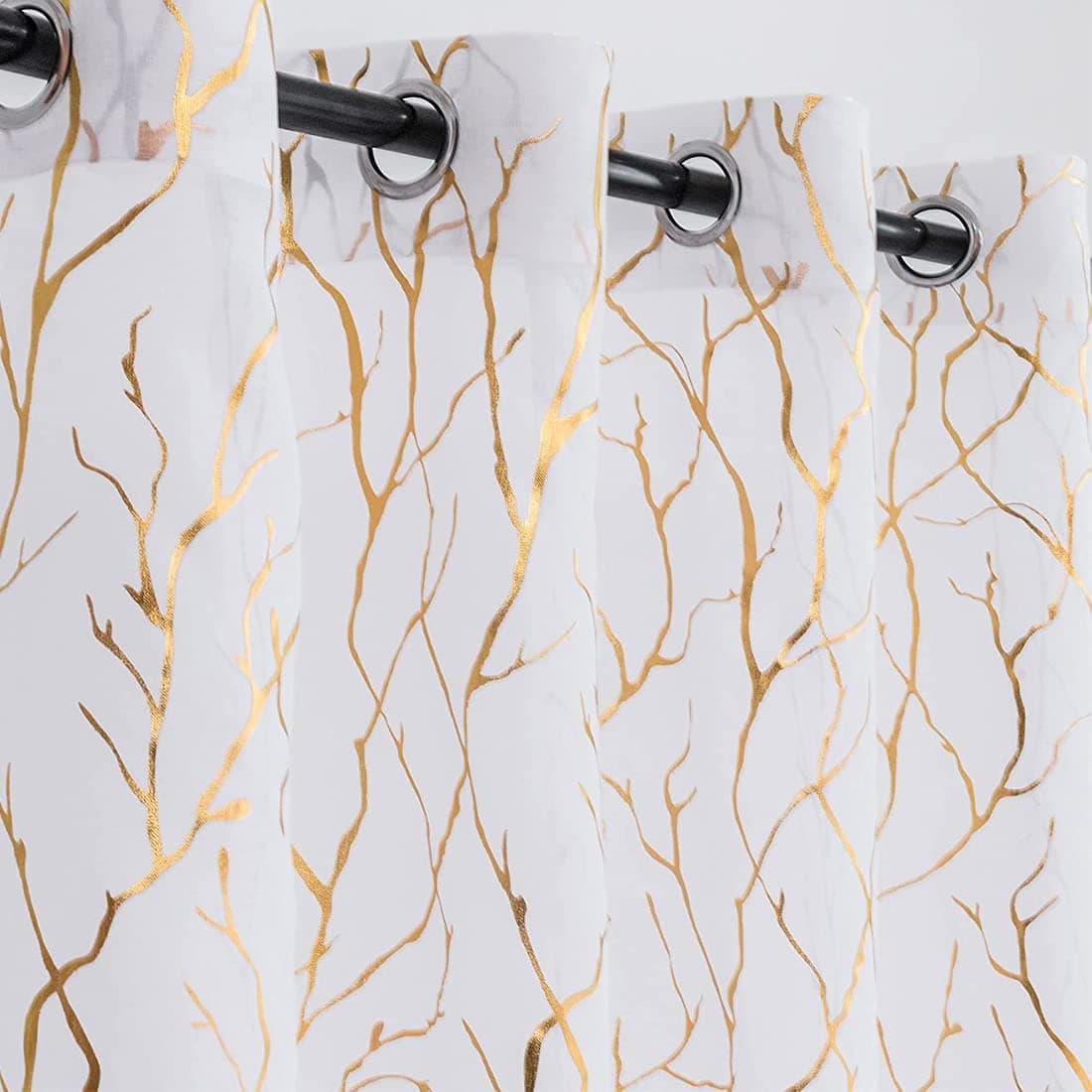 Kotile Gold White Sheer Curtains 95 Inches Long 2 Panels Metallic Gold Foil Tree Printed Shimmer Sheer Curtains Light Filtering Grommet Privacy Sheer Curtains for Living Room 52 x 95 Inch White Gold