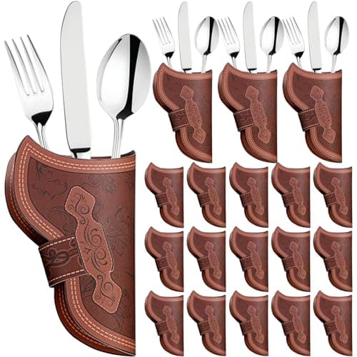 Newtay Cowboy Holster Silverware Holders Cardstock Western Party Tableware Supplies Cutlery Sleeve Knife and Fork Holder Vintage Utensil Holders for Western Rodeo Party Favors(36 Pcs)