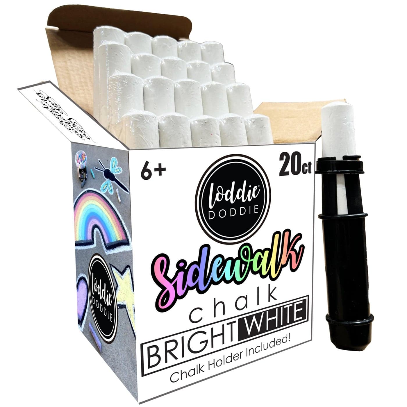 Loddie Doddie Jumbo White Sidewalk Chalk 20Count NonToxic Bucket with Holder EasyGrip LowDust Sticks Sidewalk Chalk for Kids Outdoor Kids Activities
