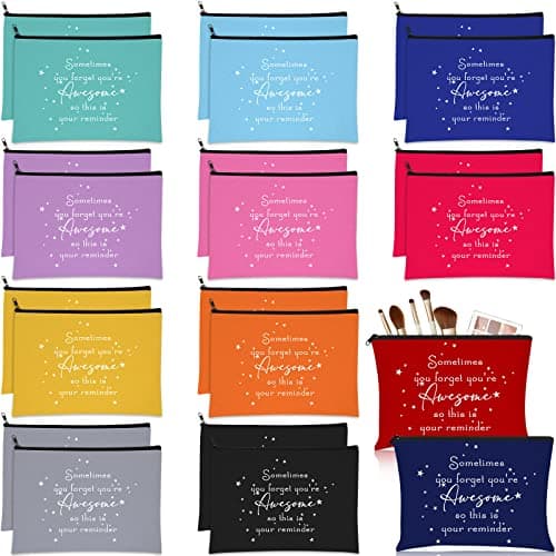 Sieral 24 Pcs Inspirational Makeup Bag Appreciation Christmas Teacher Gift for Women You're Awesome Cosmetic Bags Employee Motivational Gift for Vet Tech Coworker Medical Assistant Team(Bright Color)