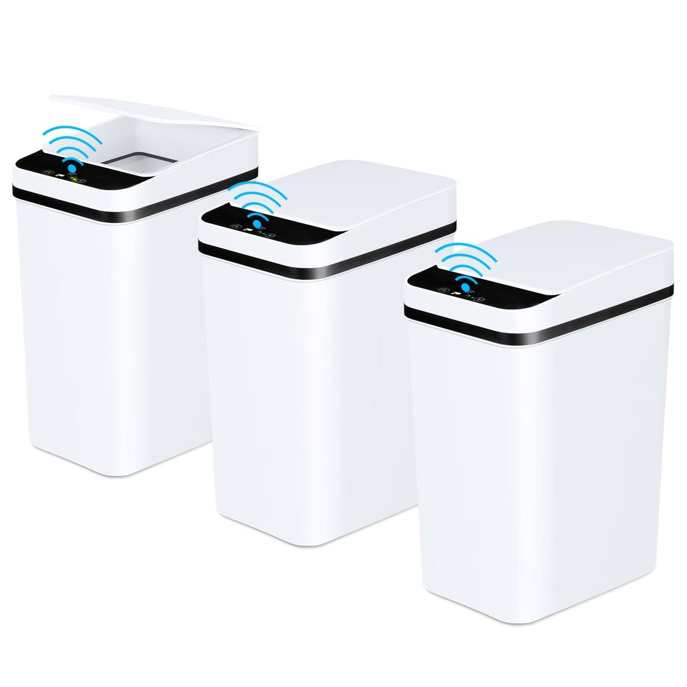 Bathroom Automatic Trash Can 3 Pack 22 Gallon Motion Sensor Touchless Small Slim Garbage Can with Lid Smart Electric Narrow Garbage Bin for Bedroom Living Room Office Kitchen White