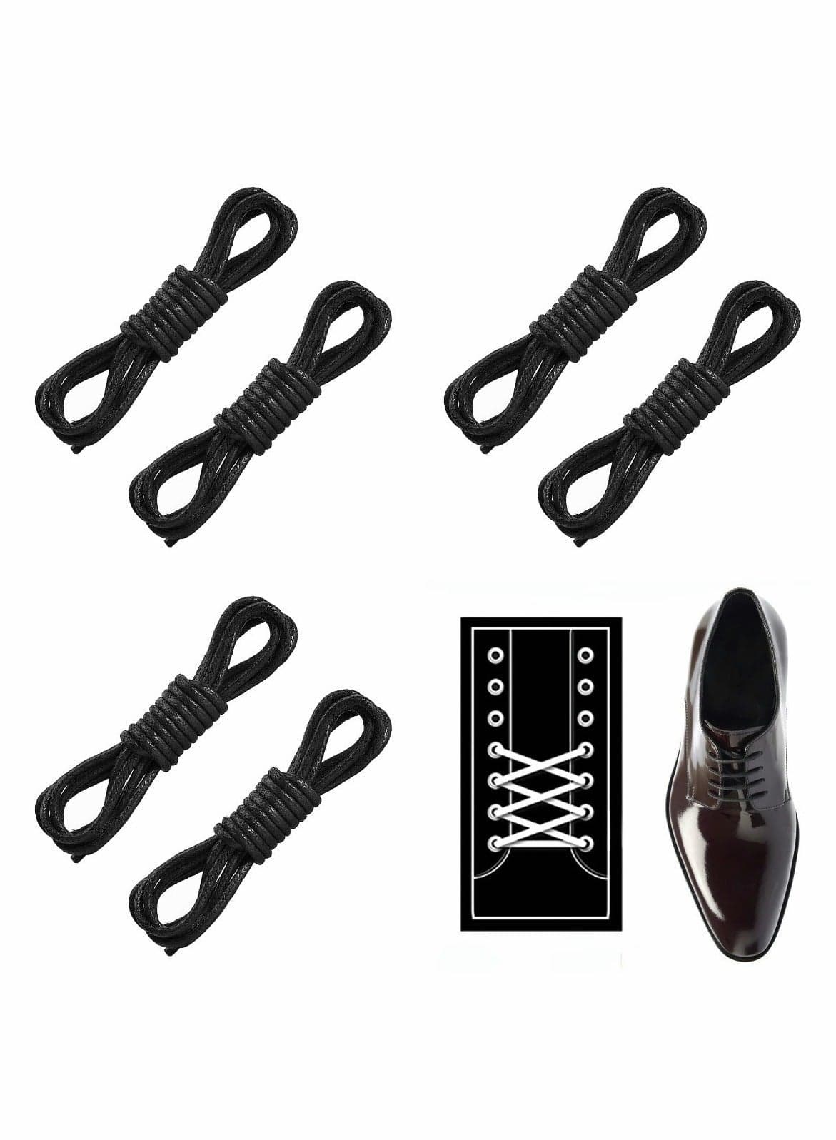 Round Black Shoe Laces,Waxed Shoelaces Cotton Material Ultra Strong and Durable for All Dress Shoes Boots.3mm Thin,100cm Long. 6 Pair