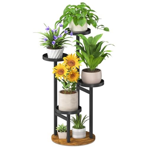 iDavosic.ly 4 Tier Plant Stand Indoor, Tiered Corner Metal Wood Multiple Flower Holder Shelf, Tall Orchid Display Rack for Patio Porch Living Room Balcony Outdoor, Brown