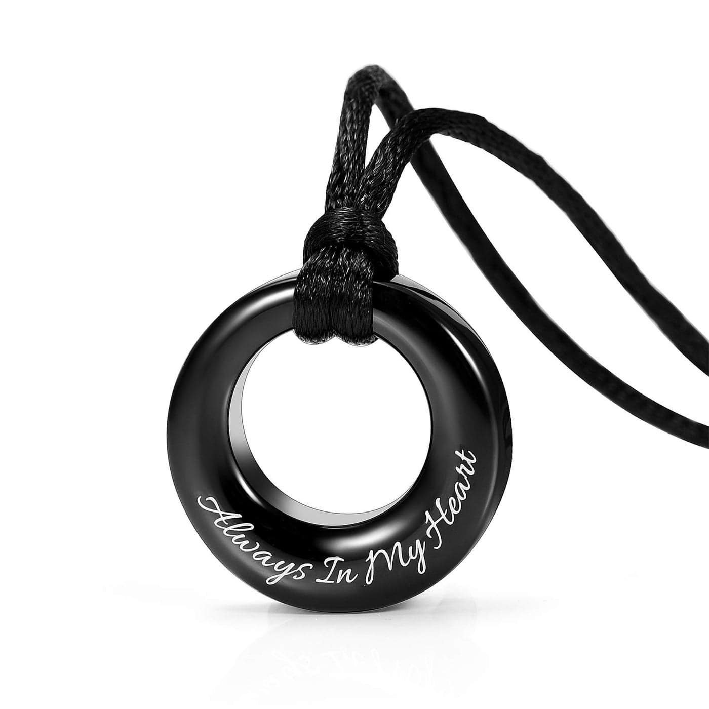 Hearbeingt Cremation Jewelry Urn Necklace for Ashes for Women Men, Circle of Life Eternity Memorial Pendant Ash Jewelry(Black-Always in My Heart)