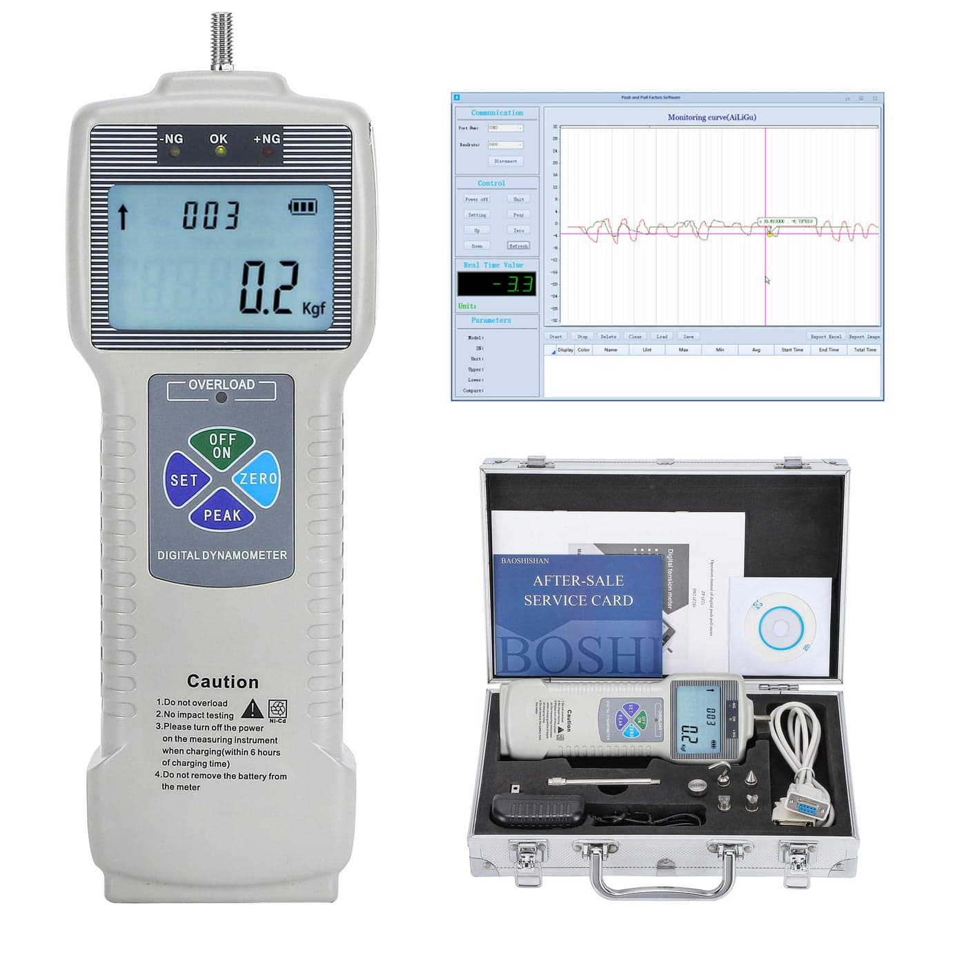 BAOSHISHAN ZP500N Digital Force Gauge Push Pull Gauge with Output Function Carrying Case LCD Backlit Display Metal Enclosures for Tension and Compression Load Plug Force Destructive Tests