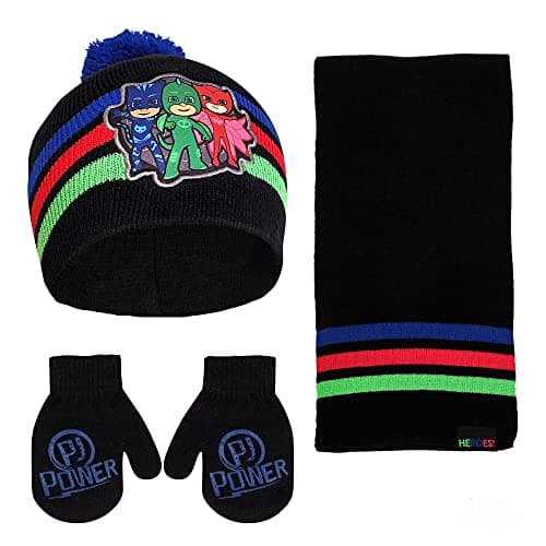 PJ Masks Boys Toddler Winter Hat, Scarf & Mittens Set For Ages 2-4, Black/Blue