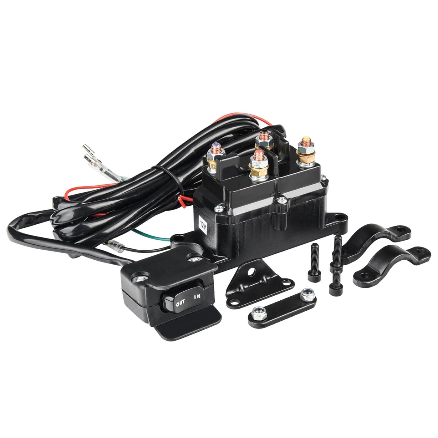 MaySpare 250A 12V Winch Solenoid Relay Contactor Winch Rocker Thumb Switch with Mounting Brackets Terminal Caps and Handle Bar Control Switch for ATV UTV 1500lb5000lb