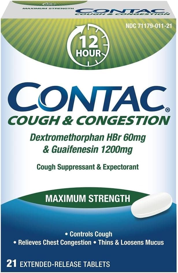 Cough Congestion Maximum Strength Controls Cough Thins and Loosens Mucus Guaifenesin Dextromethorphan HBr Extended Release Tablets 21 Count