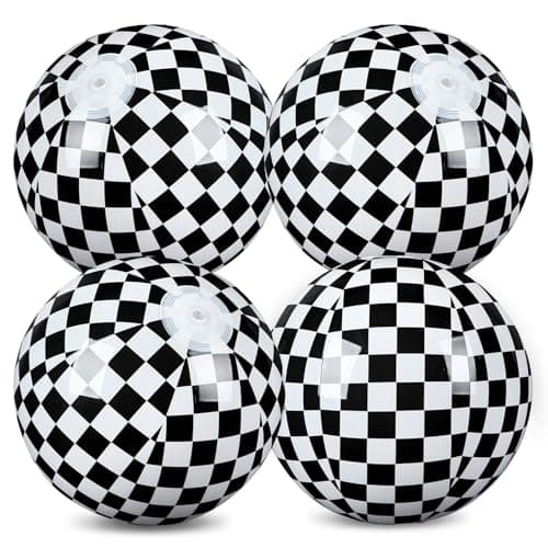 Hollowfly 4 Pack Black and White Beach Balls 118 Checkered Flag Themed Inflatable Beach Ball Bulk Race Car Birthday Party Supplies for Summer Pool Party End of The Year Decoration Favor